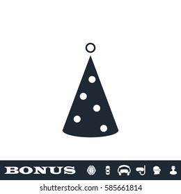 Party hat icon flat. Black pictogram on white background. Vector illustration symbol and bonus button