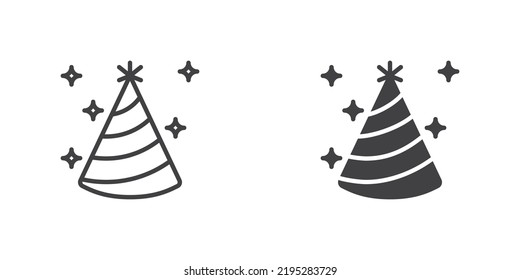 Party hat icon, line and glyph version, outline and filled vector sign. Cone hat linear and full pictogram. Symbol, logo illustration. Different style icons set