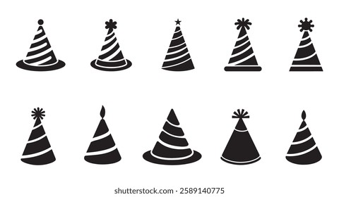 Party hat icon set. Birthday cone hat icon flat vector for apps and websites