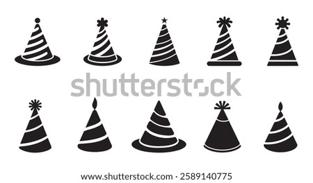 Party hat icon set. Birthday cone hat icon flat vector for apps and websites