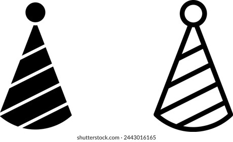 party hat icon, sign, or symbol in glyph and line style isolated on transparent background. Vector illustration