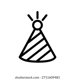 Party hat icon with stripes and small decorative sparks on top, representing celebration, birthday, festivity, and joyful events