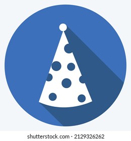 Party Hat I Icon in trendy long shadow style isolated on soft blue background