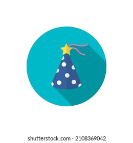 Icono de sombrero de fiesta , Diseño de sombra de larga plana vectorial.