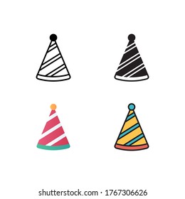 party hat icon vector illustration with different style design. isolated on white background