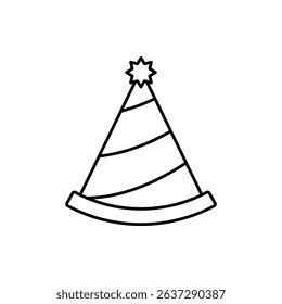 party hat icon, vector line isolated on white background. trendy and modern design