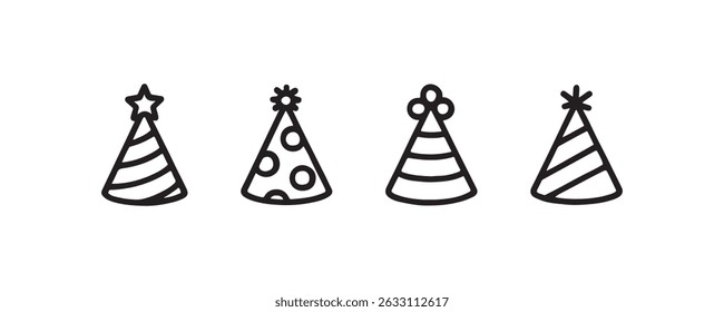 Party hat icons in festive line style Vector