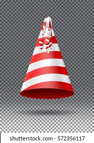 Party hat isolated on transparent background. Vector illustration with red and white object.