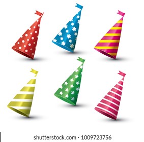 Party Hat Isolated Set on White Background. Vector Illustration.