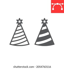 Party hat line and glyph icon, holiday and birthday, party hat vector icon, vector graphics, editable stroke outline sign, eps 10.