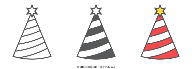 Party hat line icon collection, holiday and birthday, party hat vector icon set, vector graphics, editable stroke outline sign, eps 10.