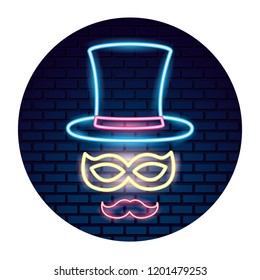 party hat mask mustache decoration neon night