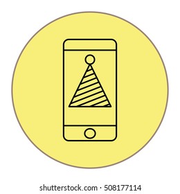 party hat on phone outline icon illustration vector sign symbol