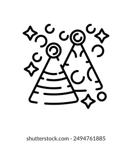 Icono de Contorno de Sombrero de Fiesta, Ilustración vectorial