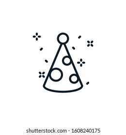 Party hat outline icons. Vector illustration. Editable stroke. Isolated icon suitable for web, infographics, interface and apps.