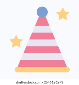 Party Hat Printed American Flag, Fourth Of July Icon, Vector Style Flat Icon. 