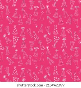 party hat seamless pattern hand drawn doodle, vector, nordic, scandinavian, monochrome, minimalism. wallpaper, textiles, print, wrapping paper, background.