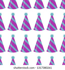 Party hat seamless pattern on white background. Birthday hat set. Vector fun decoration.