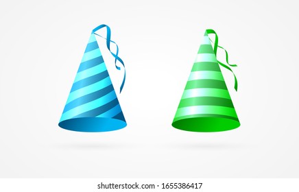 Party Hat Set Isolated with Decorations on White Background . Isolated Vector Elements