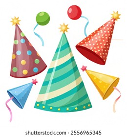 Party Hat Set Isolated with Decorations vector. Accessory Holiday. illustration vector on white background.