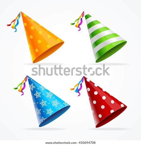 Party Hat Set Isolated with
Decorations on White Background. Accessory Holiday. Vector
illustration