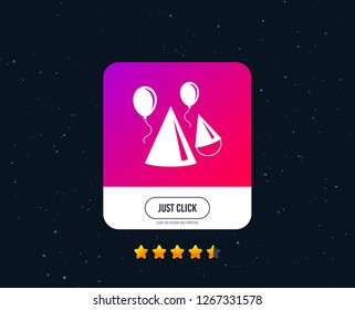Party hat sign icon. Birthday celebration symbol. Air balloon with rope. Web or internet icon design. Rating stars. Just click button. Vector