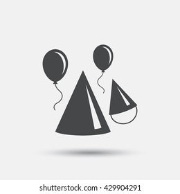 Party hat sign icon. Birthday celebration symbol. Air balloon with rope. Flat party hat web icon on white background. Vector