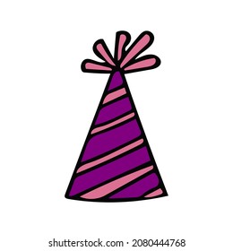 party hat with stripes. hand drawn doodle style. vector, minimalism, trendy color 2022. festive birthday, new, year, funny.