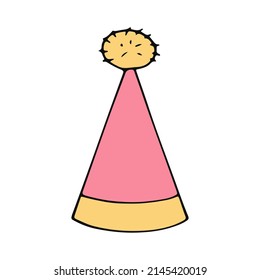 party hat with stripes. hand drawn doodle style. 