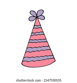 party hat with stripes. hand drawn doodle style. 