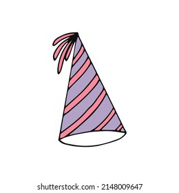 sombrero de fiesta con rayas. estilo doodle dibujado a mano. 