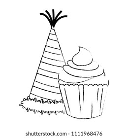 party hat with sweet cupcake