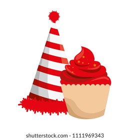 party hat with sweet cupcake