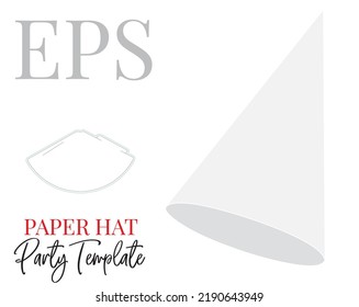 Party Hat, Template. Paper Hat, Vector With Die Cut, Laser Cut Layers. Self Locking Party Supplies, Cut And Fold. Party Supplies, Birthday Set Template. 