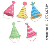 Party hat vector. Birthday hat clipart. Birthday element. Flat vector in cartoon style isolated.