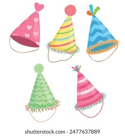 Party hat vector. Birthday hat clipart. Birthday element. Flat vector in cartoon style isolated.