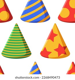 Party hat vector cartoon seamless pattern background for wallpaper, wrapping, packing, and backdrop.