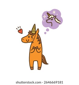 Party Hat Wearing Horse Dreaming of Unicorn – New Year Illustration for Year of the Horse 2026