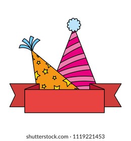party hats celebration with ribbon