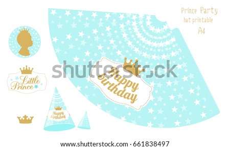 party hats printable blue gold prince のベクター画像素材