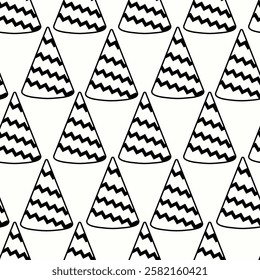 Party hats in a repeated pattern create a festive design for celebrations