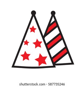 Party hats with stars and stripes icons vector isolated in white background.