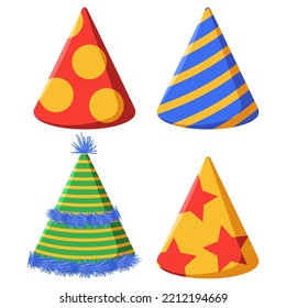 Party hats vector cartoon set isolated on a white background.