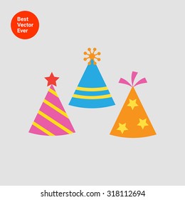 Party hats. Vector flat design. Icon for presentation, training, marketing, design, web. Can be used for creative template, logo, sign, craft. Isolated on white background.  