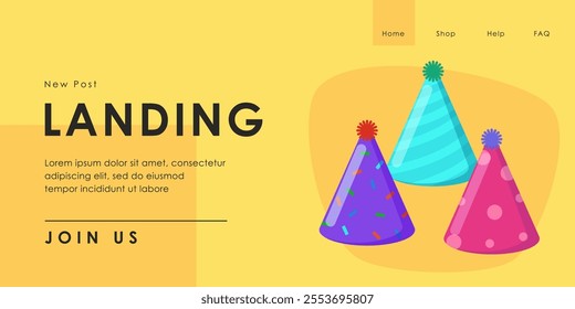 Party hats vector illustration. Cartoon drawing of New Year party hats. Landing page template. New Year, party, celebration concept