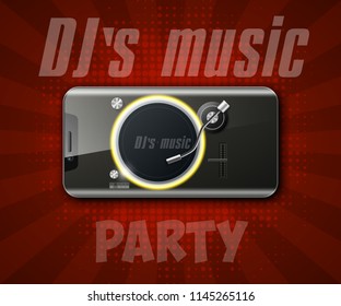 Party headphones DJ's music background. Greeting card headphone DJ player. Headphone party flyer. Headset DJ equipment date banner. Celebrate earphones dancing disco brochure flyer