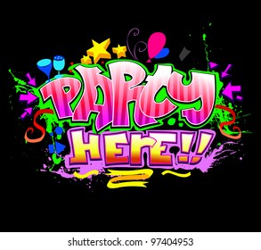 Party Here. Colorful vector invitation background