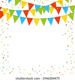 Party holiday abstract background template with flag garlands and confetti. Vector illustration EPS10