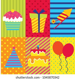 party holiday birthday vector flat icons set