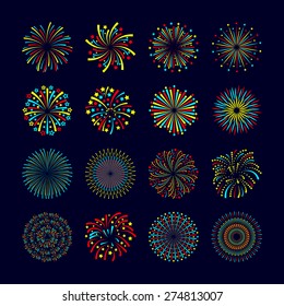 Party And Holiday Event Firework Icon Flat Set Isolated Vector Illustration